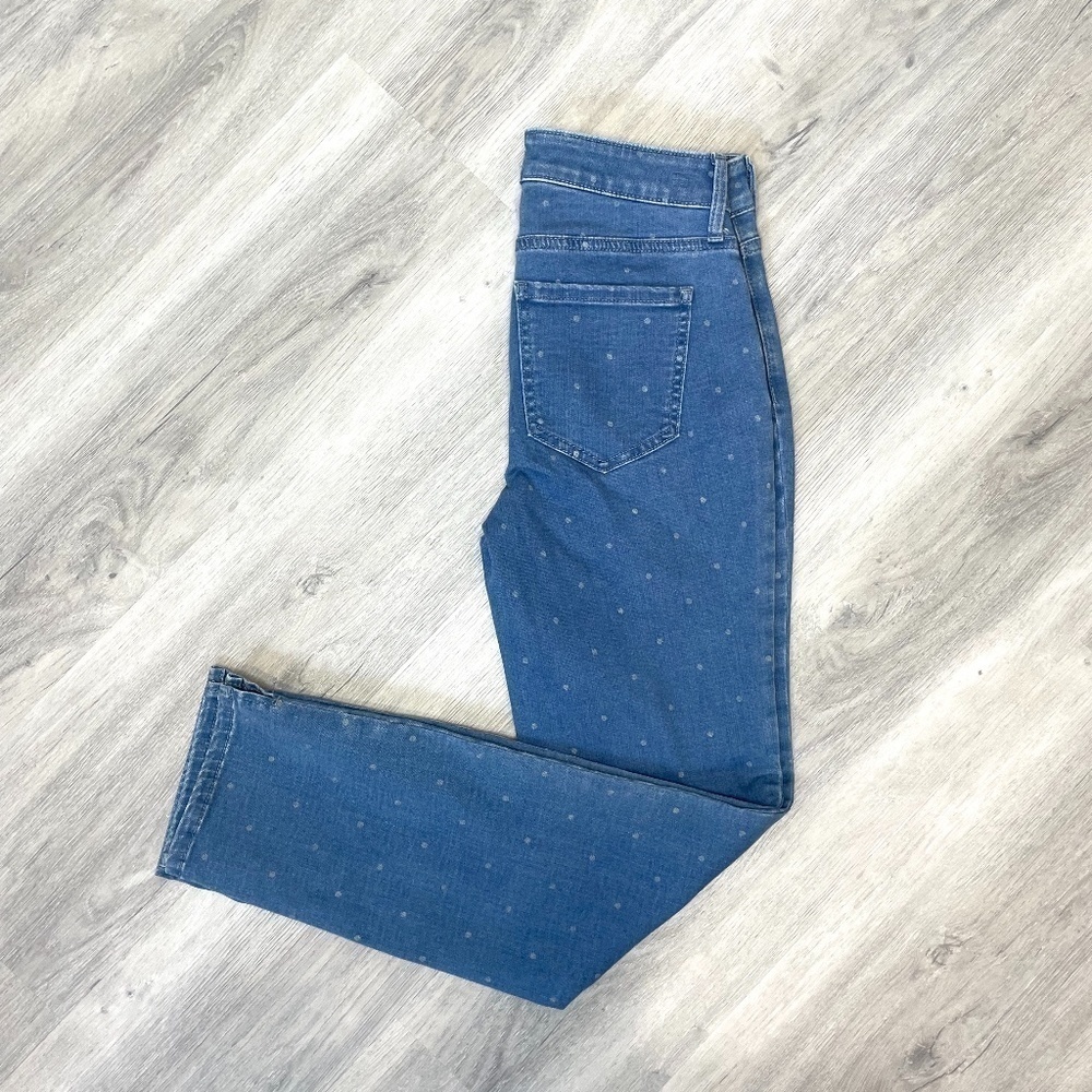 NYDJ Curves 360 Polka Dot Blue Straight Ankle Jeans - Picture 3 of 8